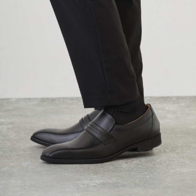 CELAND 牛革ラクチン軽量ビジネスシューズ 甲ゴムタイプ 紳士靴 （スワール）ブラック CE1401 26.5cm