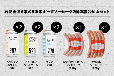 石見麦酒 3種6本 と まる姫ポークソーセージ 2個 の 詰合せ Aセット 【配送不可：離島】 IB-1 クラフトビール  飲み比べ