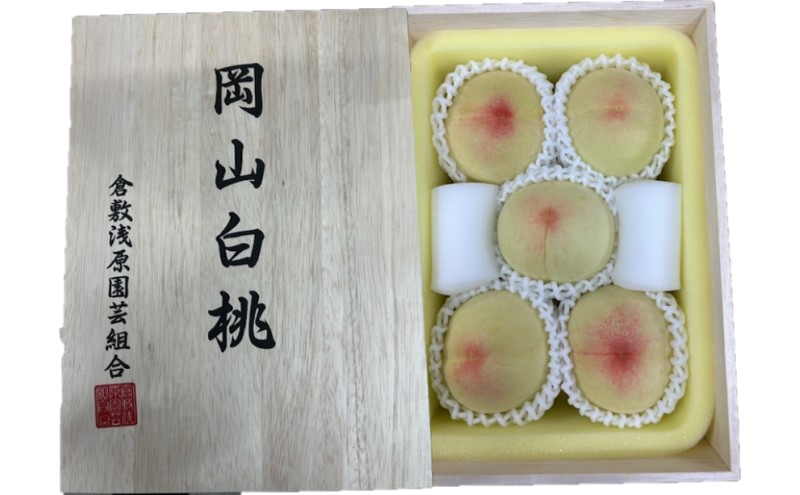 桃 2026年 先行予約 白桃 5玉 (1.5kg以上) 等級：ロイヤル 木箱入り もも モモ 岡山県産 国産 フルーツ 果物 セット ギフト