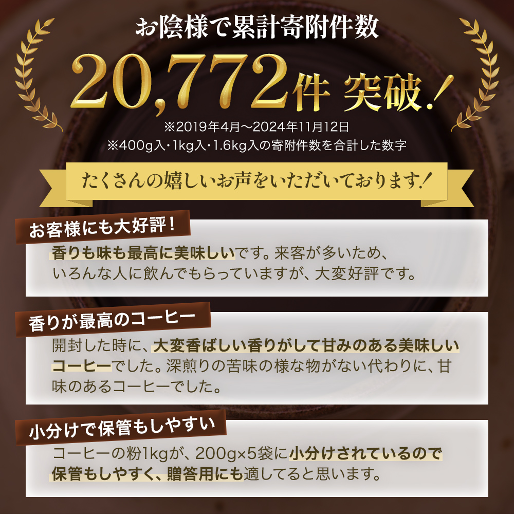 極上の甘みと香りの珈琲1.6kg【珈琲ドリップのレシピ付き】　豆