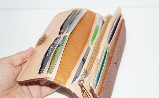 本革製長財布 (小銭・カード・お札ほか)＜ネイビー＞ 国産牛ヌメ革 ハンドメイド 財布 長財布 ウォレット 本革 レザー 革製品 贈り物 ギフト ネイビー F6L-296 ネイビー