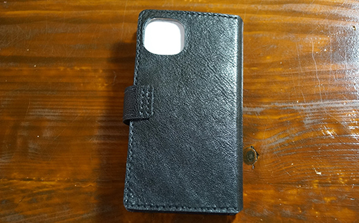 本革製手帳型iPhoneカバー iPhone13用 ＜ブラック＞ 国産牛ヌメ革 ハンドメイド スマホ 手帳型 カバー iPhone iPhone13 本革 レザー 革製品 黒 ブラック F6L-336 ブラック