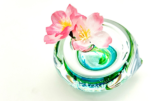 ＜ガラス作家 池本美和＞游水 ゆうすい ＜黄緑×水色＞ 硝子 ガラス 一輪挿し ペン立て 池本美和 贈り物 ギフト F6L-442 黄緑×水色