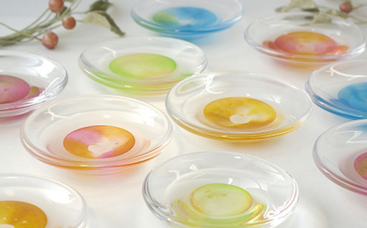 ＜ガラス作家 池本美和＞小皿・トレイ「はなみずき」水色×黄緑 硝子 ガラス 小皿 皿 トレイ 池本美和 贈り物 ギフト F6L-458 水色×黄緑