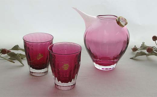 ＜ガラス作家 池本美和＞冷酒揃「Reward」A 吹きガラス 硝子 ガラス 冷酒 片口 ぐい呑み 酒器 池本美和 贈り物 ギフト F6L-494 「Reward」A