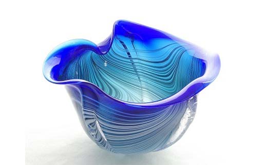 ＜ガラス作家 池本美和＞花入れ「Water Moon」No1 青 吹きガラス 硝子 ガラス 花器 花瓶 池本美和 贈り物 ギフト F6L-508 青