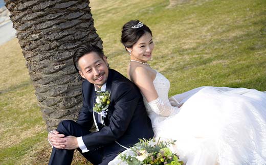 やけの海岸フォトウエディング 記念日 食事券 2名 夕日百選 ウェディング タキシード ドレス 写真 撮影 F6L-606