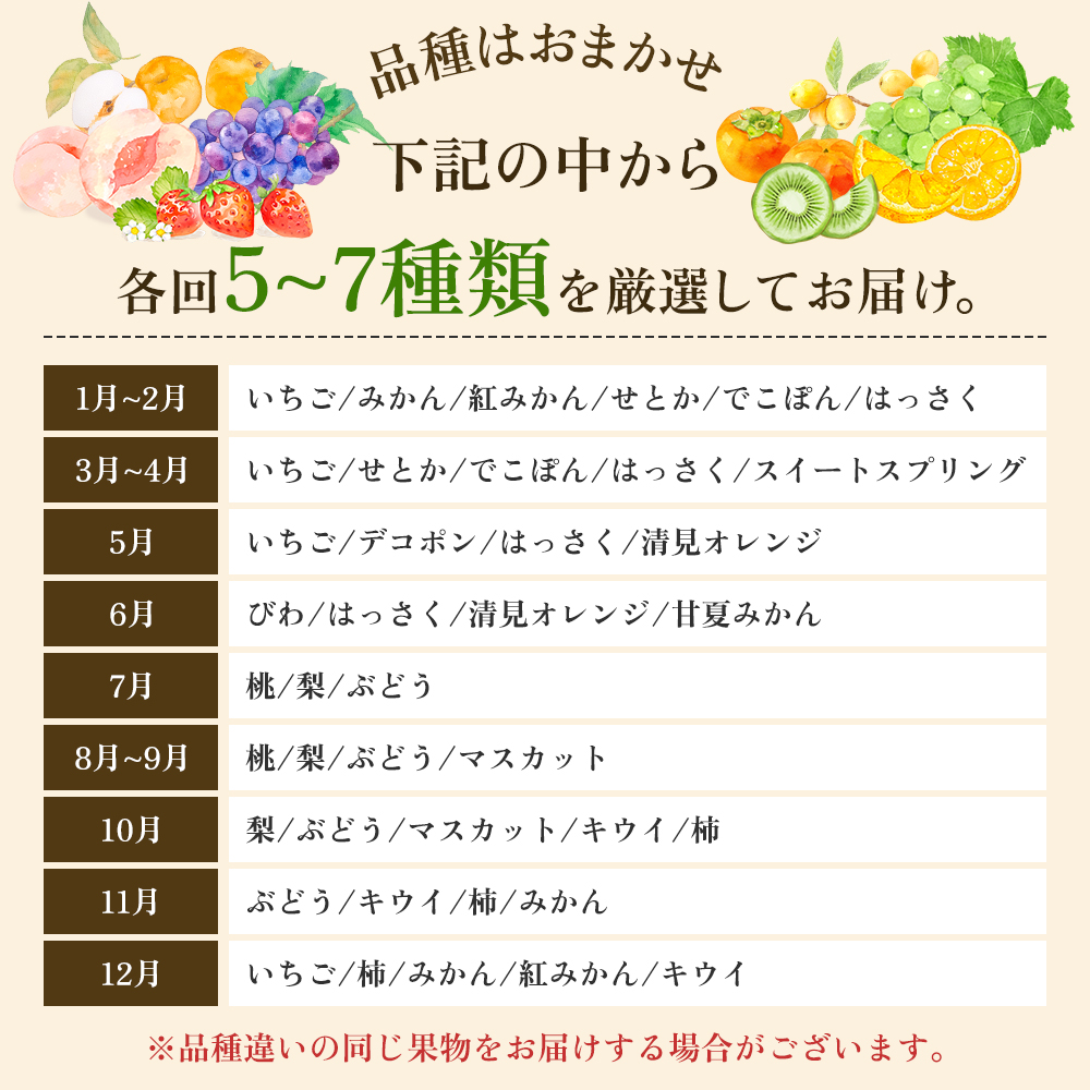 旬を見極めた、厳選フルーツ詰合せ【観音寺コース-極-】12ヶ月連続