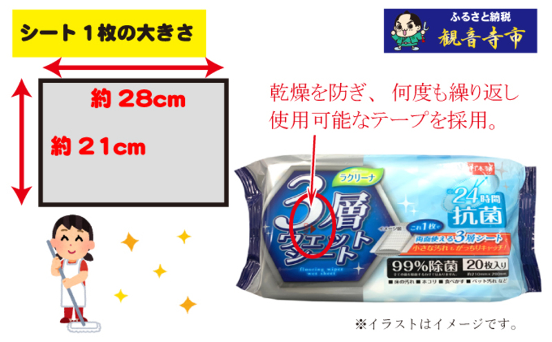 【99％除菌+24時間抗菌】3層構造フローリング用ウェットシート 20枚入り×10個セット（200枚）お掃除がラクラク