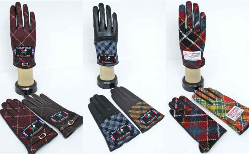 婦人プリティッシュウール・ハリスツイード牛革手袋　ハリスツイード オレンジ/チョコ001328421