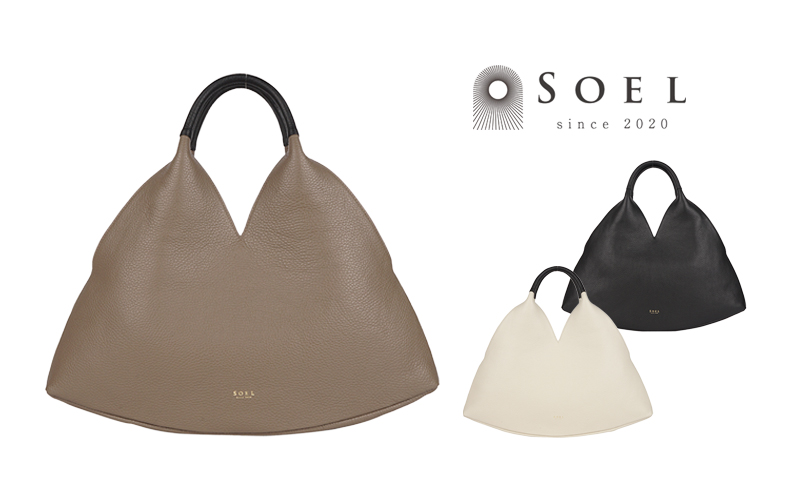 [SOEL]手にした時のシルエットが美しいトライアングルレザーハンドバッグ Ivory レザーバッグ ハンドバッグ レディース イタリアンレザー 撥水