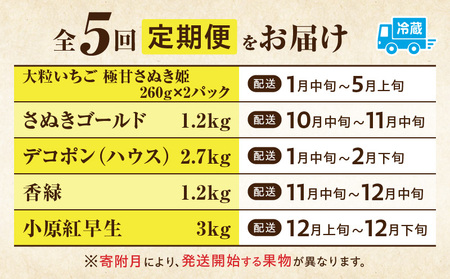 季節の恵み5回定期便D | 果物 フルーツ 青果 青果物 デザート スイーツ 果肉 旬 季節 旬の果物 季節の果物 生鮮食品 生鮮 贈答 贈り物 ギフト プレゼント おすそ分け お祝い 内祝い ご褒美 人気 グルメ お取り寄せ 特産品 特産 国産 香川県 三木町 |_mk165-t048
