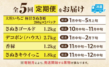 季節の恵み5回定期便E | 果物 フルーツ 青果 青果物 デザート スイーツ 果実 旬 季節 旬の果物 季節の果物 生鮮食品 生鮮 贈答 贈り物 ギフト プレゼント おすそ分け お祝い 内祝い ご褒美 人気 グルメ お取り寄せ 特産品 特産 国産 香川県 三木町 |_mk165-t049