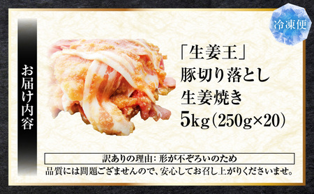 訳あり　豚生姜焼き　《生姜王》5kg盛り　秘伝のタレ漬け　焼くだけ簡単生姜焼き|肉 豚肉 生姜焼き 生姜 秘伝 タレ タレ漬け コク ジューシー 濃厚 切り落とし 冷凍 香川県 三木町 おすすめ|_mk146-199