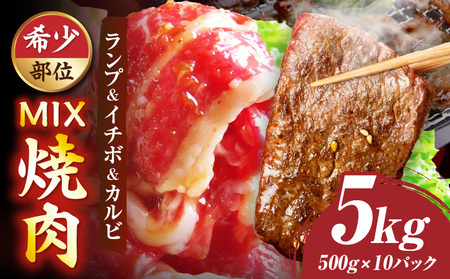 ランプ&イチボ&カルビ　希少部位　MIX焼肉　5kg(500g×10)秘伝のタレ漬け| 肉 牛肉 タレ 漬け 秘伝 味付き ソース ランプ カルビ イチボ 冷凍 BBQ バーベキュー 香川県 三木町 国産 カット 希少 国産牛 ジューシー おすすめ |_mk146-207