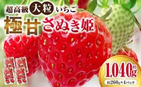 超高級大粒いちご　極甘さぬき姫260g×4パック(ハンモックトレー) | いちご 大粒 高級 さぬき姫 果物 フルーツ おすすめ 旬 イチゴ 季節 旬の果物 ギフト パック 果実 贈り物 デザート 人気 果肉 生鮮食品 国産 冷蔵 香川県 三木町 |_mk165-003