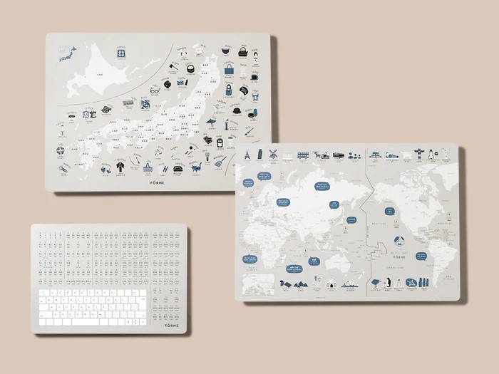 知育ポスター3枚セット（ライトグレー）（日本地図・世界地図・ローマ字）【幼稚園 小学生 オシャレ 学習用 防水加工 知育 情操教育 おしゃれ 子供 シンプル ギフト お祝い 入園 入学】 [№5310-0214]