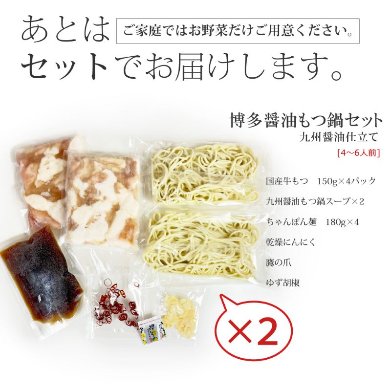 博多もつ鍋セット（九州醤油仕立て）国産牛もつ 600g　4～6人前
