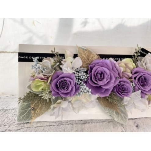 プリザーブドフラワー アレンジ ホワイトウッドフレーム Ｍサイズ ケース付 パープル インテリア 花