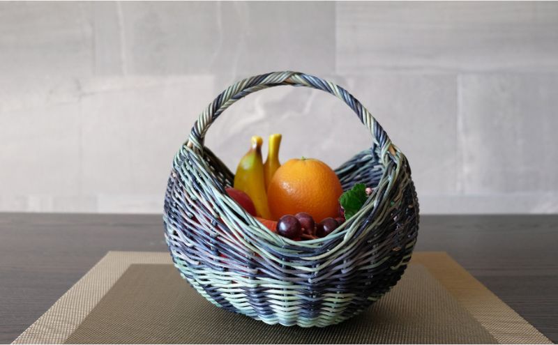 籐かご　エッグバスケ（青×緑）