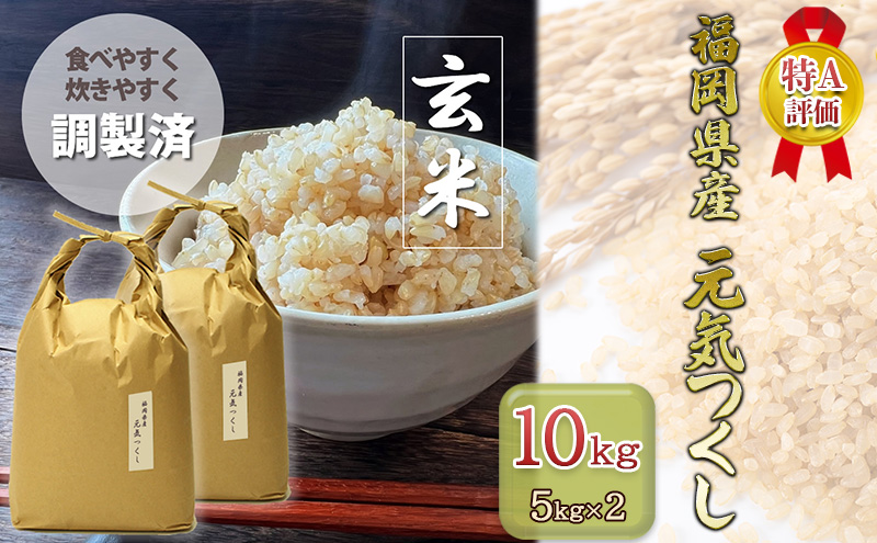 R7年産 玄米 10kg 元気つくし 福岡県産 特A評価 お米 5kg×2袋　米 コメ 福岡県 ご飯 ごはん 国産 国産米 グルメ 食品