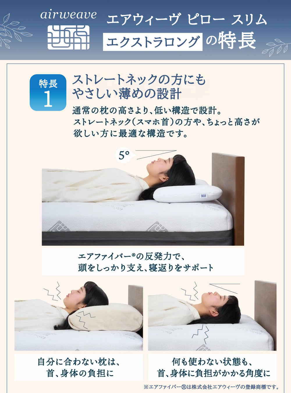 エアウィーヴ ピロー スリム エクストラロング 枕  まくら 洗える 洗濯可 いびき 高反発 オールシーズン対応 ギフト 母の日 父の日 敬老の日 安眠 快眠 健康 肩 首 高さ調整 熟睡 寝具 寝心  寝返り 新生活 大人気 送料無料