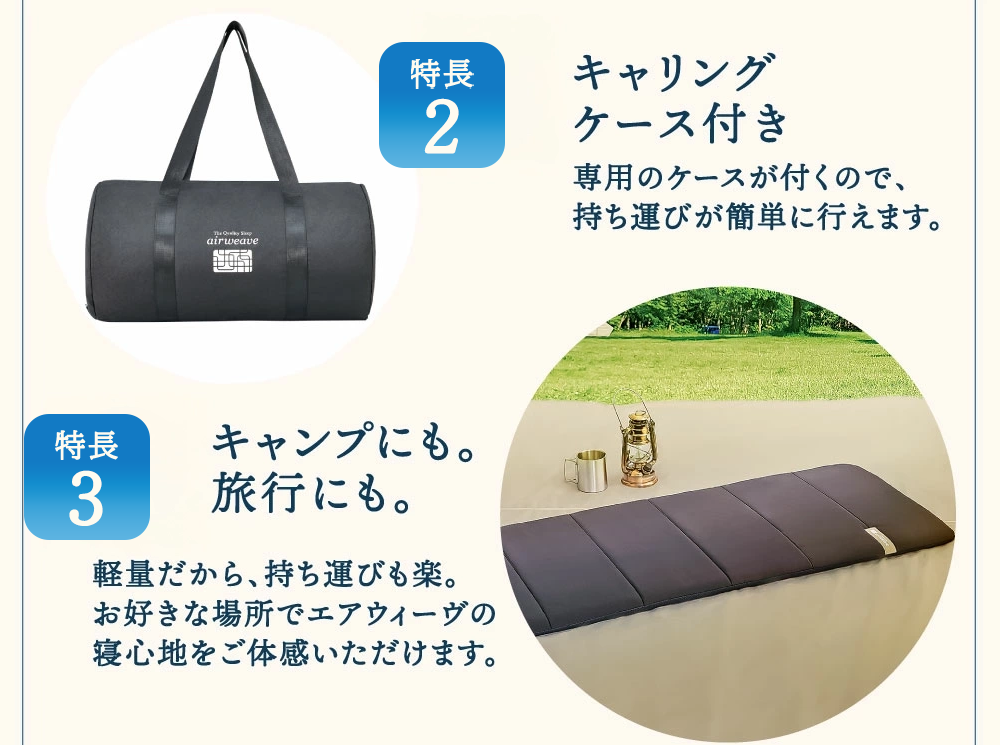 エアウィーヴ ポータブル mini ベッドマットレス ベッド  マットレス シングル セミダブル ダブル クイーン オールシーズン対応 ぐっすり ホテル 安眠 快眠 健康 高反発 腰 肩 熟睡 寝具 寝心地 新生活 洗える 洗濯可 送料無料 体圧分散 大人気 日本製