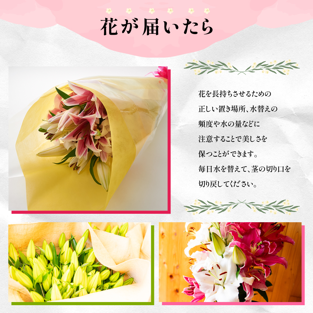 オリエンタルリリー（ユリ）旬のミックス 5本 ユリ 花 ユリの花 百合 ゆり 生花 切花 切り花 【宮路園芸】_miyaji-7004